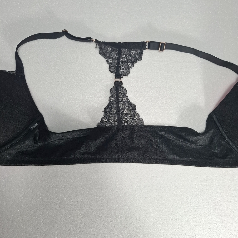 Victoria's Secret PINK Black Lace Racerback Push-Up Bra 36DD Front Clouse - Picture 5 of 9